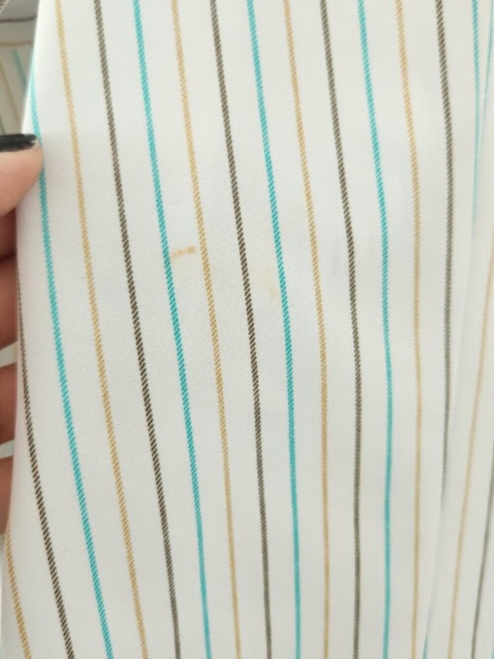 Executive Uniforms Striped Button Down Blouse Shirt XS Teal Blue Tan White - Picture 13 of 16